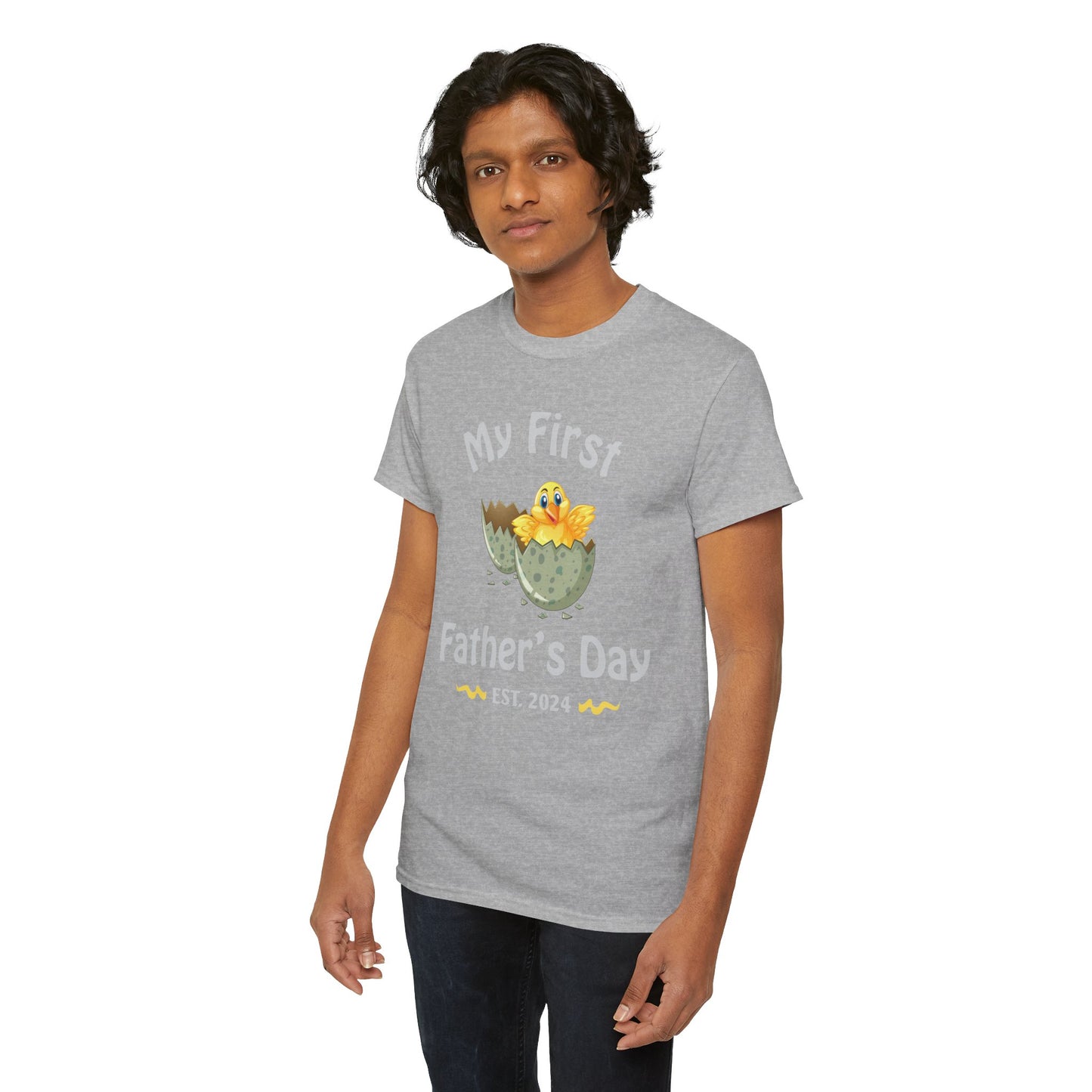 My First Father's Day - Hatching Chick - Est 2024 - Unisex Heavy Cotton Tee