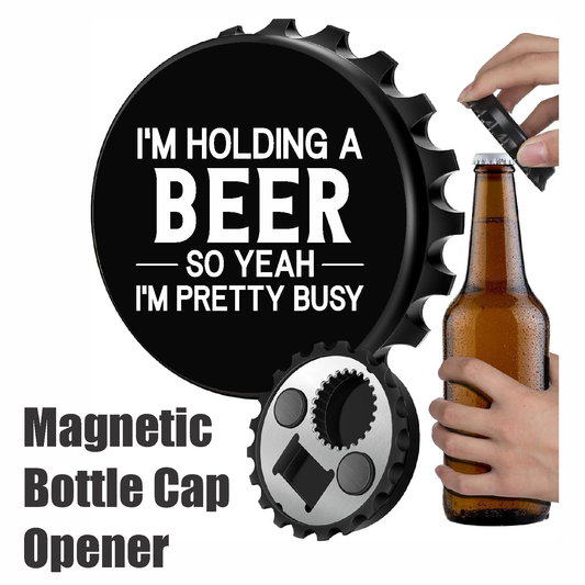 I'm Holding A Beer - Designer Beer Bottle Opener Magnet for Refrigerator, Gifts for Beer Lovers, Black
