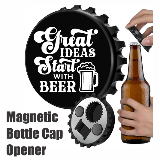 Great Idea's Start With A Beer - Designer Beer Bottle Opener Magnet for Refrigerator, Gifts for Beer Lovers, Black