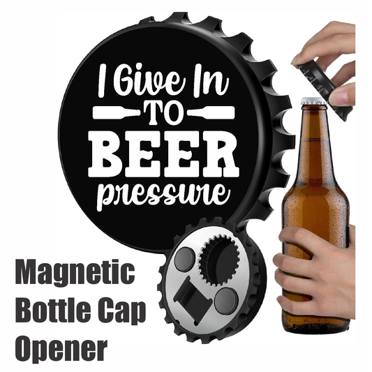 I Give Into Beer Pressure - Designer Beer Bottle Opener Magnet for Refrigerator, Gifts for Beer Lovers, Black