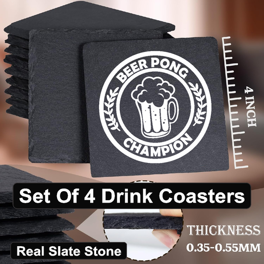 Beer Pong Champion - Set of 4 Black Slate Stone Coasters