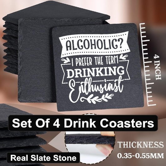 Drinking Enthusiast - Set of 4 Black Slate Stone Coasters