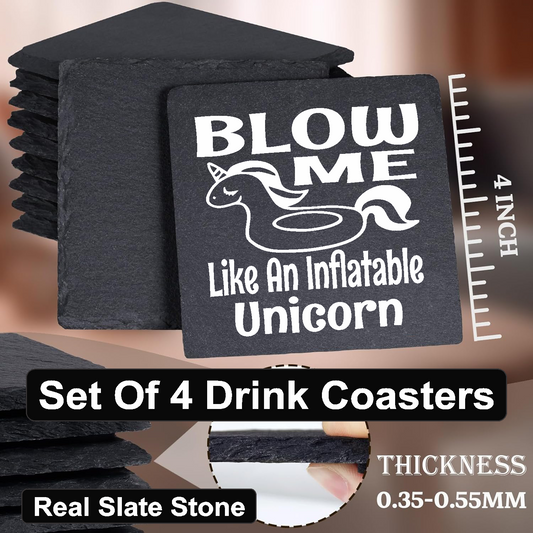 Blow Me Like An Inflatable Unicorn - Set of 4 Black Slate Stone Coasters