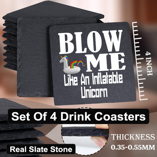 Blow Me Like An Inflatable Unicorn (2) - Set of 4 Black Slate Stone Coasters
