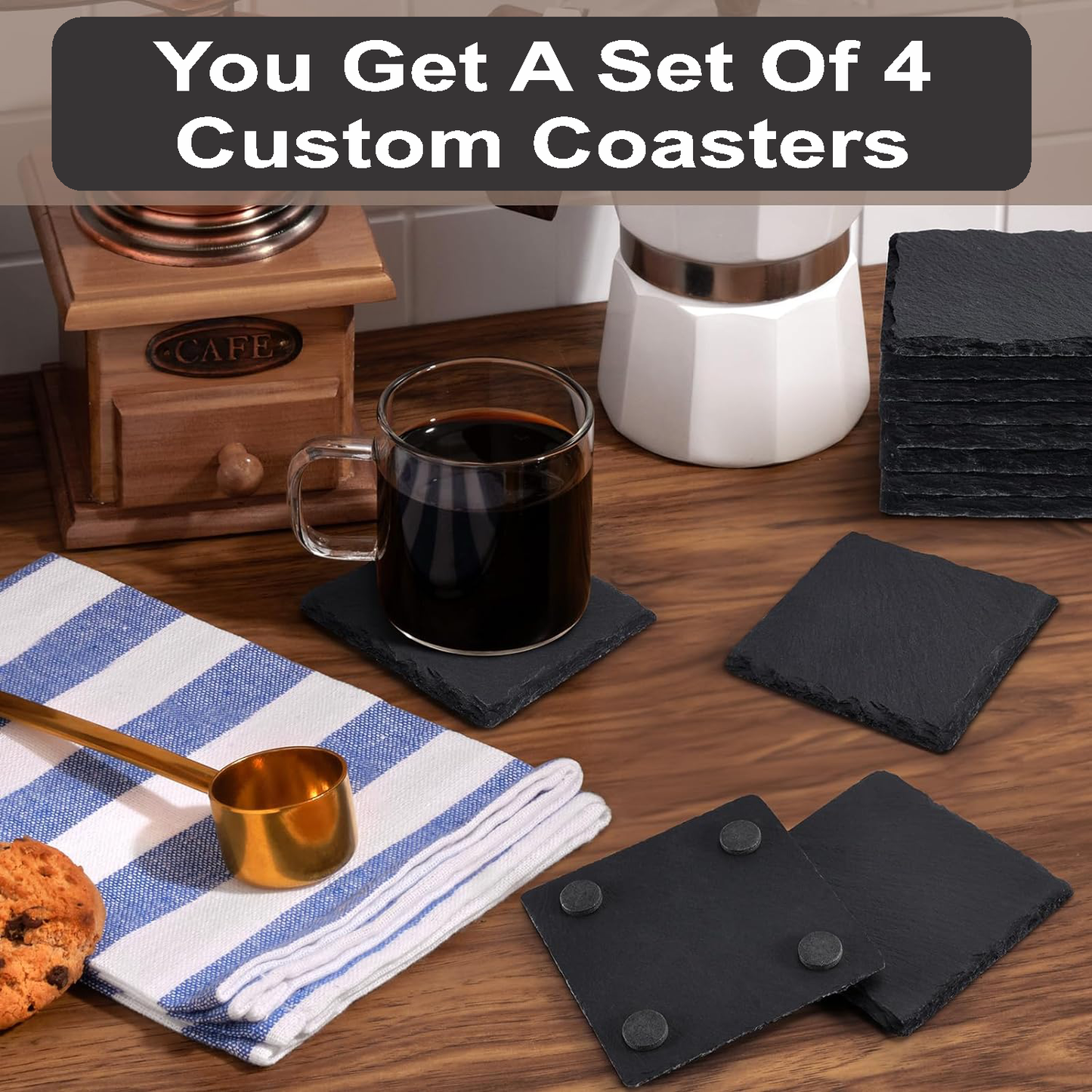Designated Drinker - Set of 4 Black Slate Stone Coasters