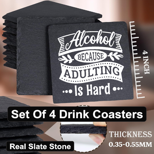 Adulting Is Hard - Set of 4 Black Slate Stone Coasters