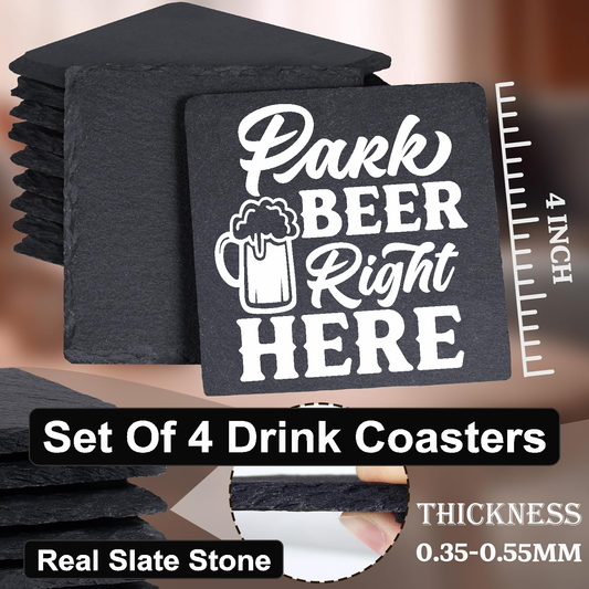 Park Beer Right Here - Set of 4 Black Slate Stone Coasters