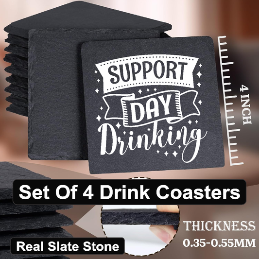 Support Day Drinking - Set of 4 Black Slate Stone Coasters