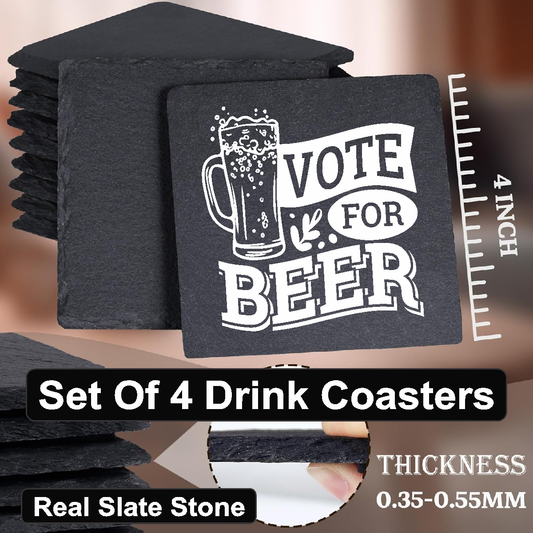 Vote For Beer - Set of 4 Black Slate Stone Coasters