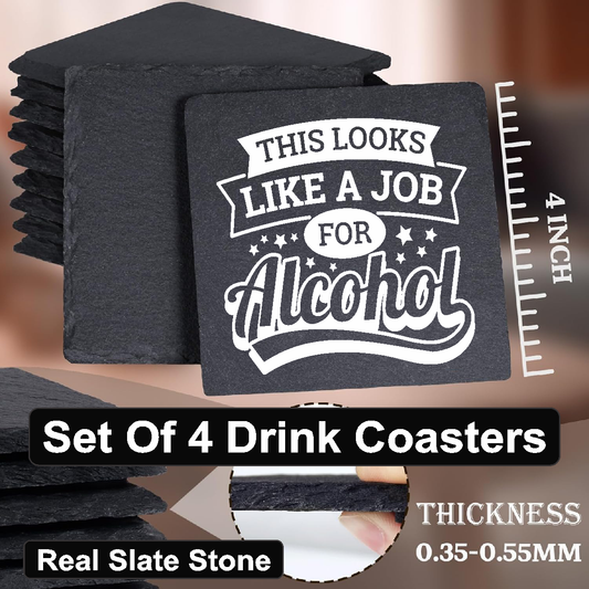This Looks Like A Job For Alcohol - Set of 4 Black Slate Stone Coasters