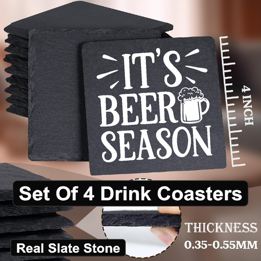 It's Beer Season - Set of 4 Black Slate Stone Coasters