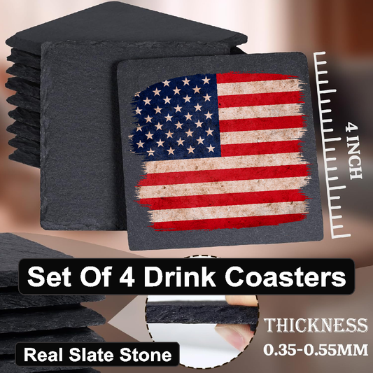 Square Flag - Set of 4 Black Slate Stone Coasters
