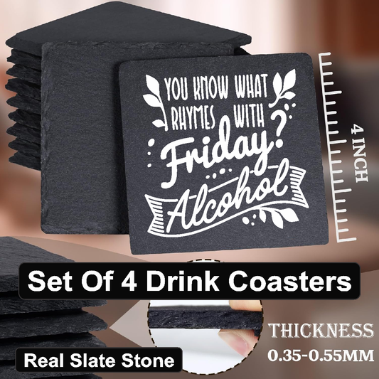 Rhymes With Friday - Set of 4 Black Slate Stone Coasters