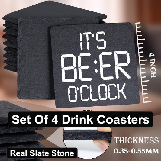 It's BEER O'clock - Set of 4 Black Slate Stone Coasters
