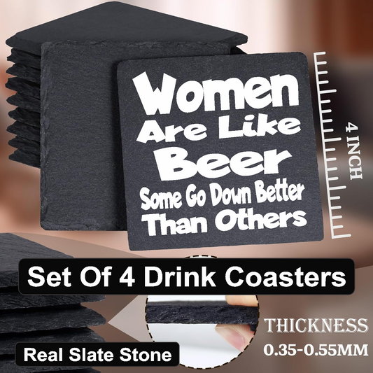 Women Are Like Beer - Set of 4 Black Slate Stone Coasters