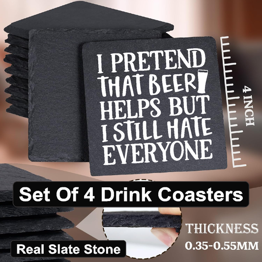 I Pretend That BEER Helps - Set of 4 Black Slate Stone Coasters