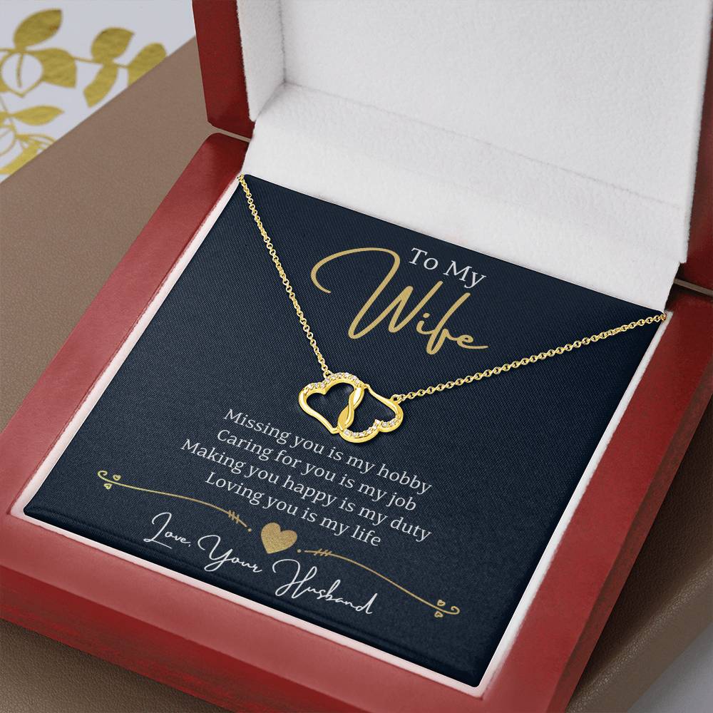 Solid 10K Gold - To My Wife, Loving you is my life, Love, Your Husband - Diamond Everlasting Love Necklace