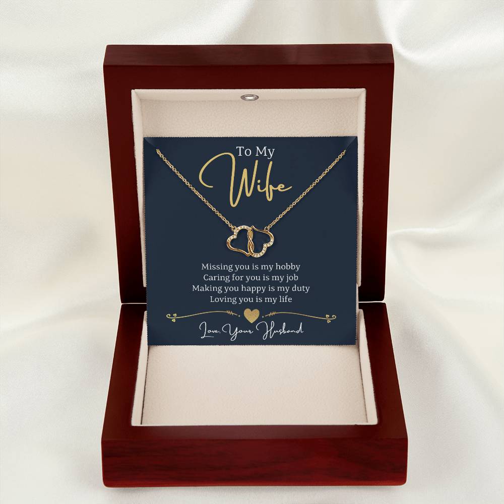 Solid 10K Gold - To My Wife, Loving you is my life, Love, Your Husband - Diamond Everlasting Love Necklace