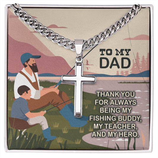 To My Dad My Fishing Buddy My Hero Personalized Steel Cross Necklace
