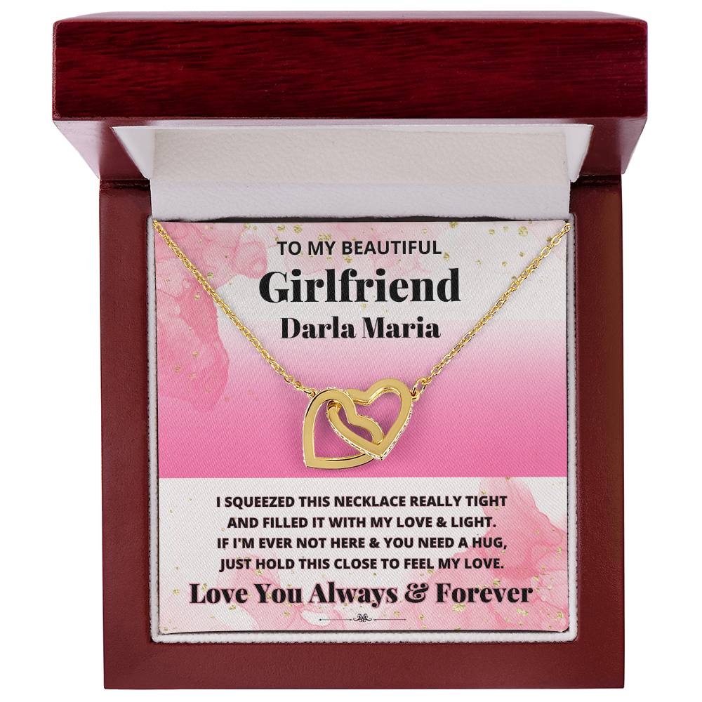To Beautiful Girlfriend (Personalized) - Just Hold This Close To Feel My Love.. - Personalized Interlocking Hearts necklace