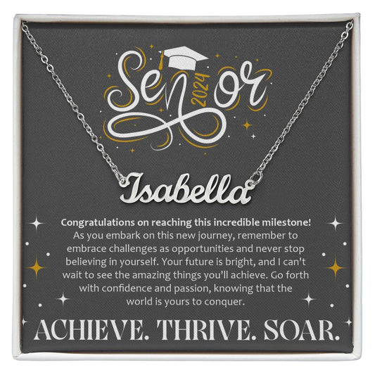 ACHEIVE - THRIVE - SOAR Graduation Gift Class of 2024 Custom Name Necklace