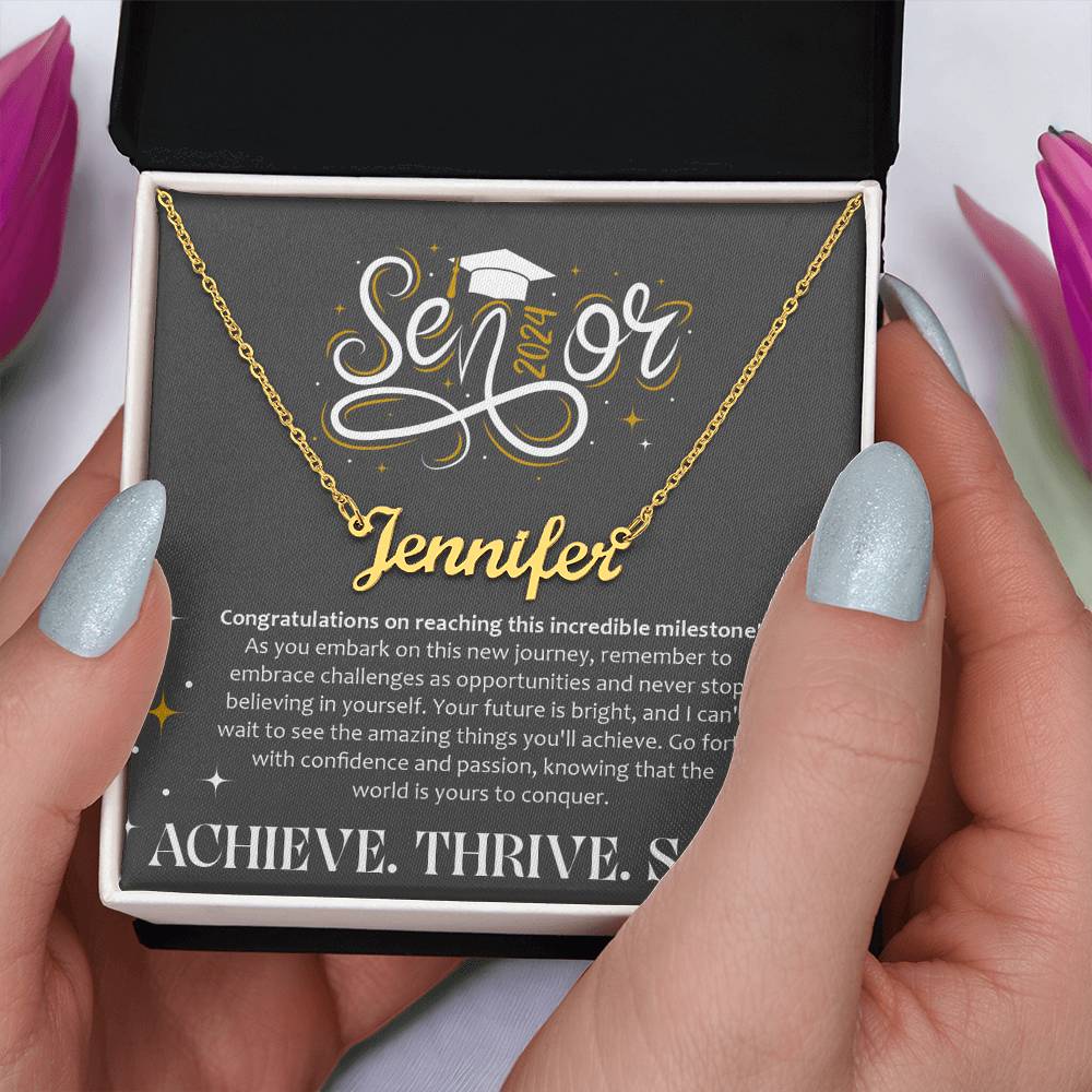 ACHEIVE - THRIVE - SOAR Graduation Gift Class of 2024 Custom Name Necklace