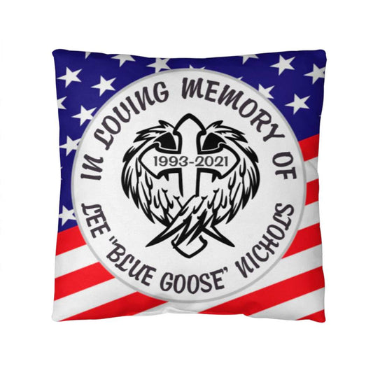 Personalized Memorial Patriotic Pillow with a Cross and Angel Wings