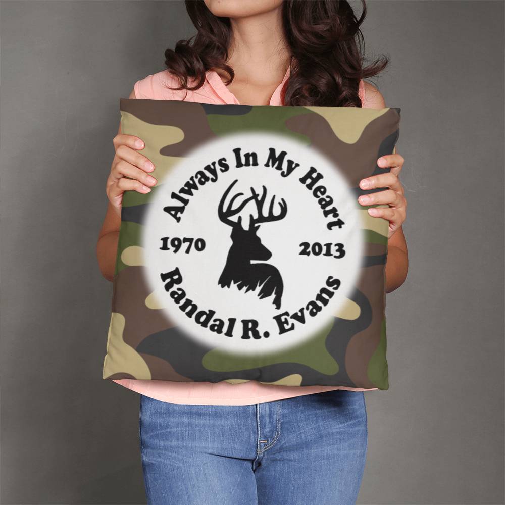 Camouflaged Deer Hunter Personalized Memorial Pillow
