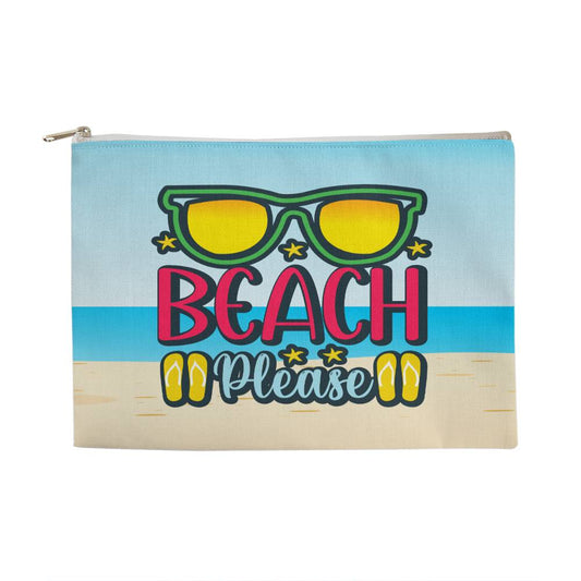 Beach Vibes - Beach Please! - Large Fabric Zippered Pouch