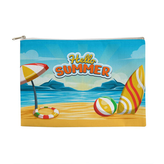 Beach Vibes, Hello Summer -Large Fabric Zippered Pouch