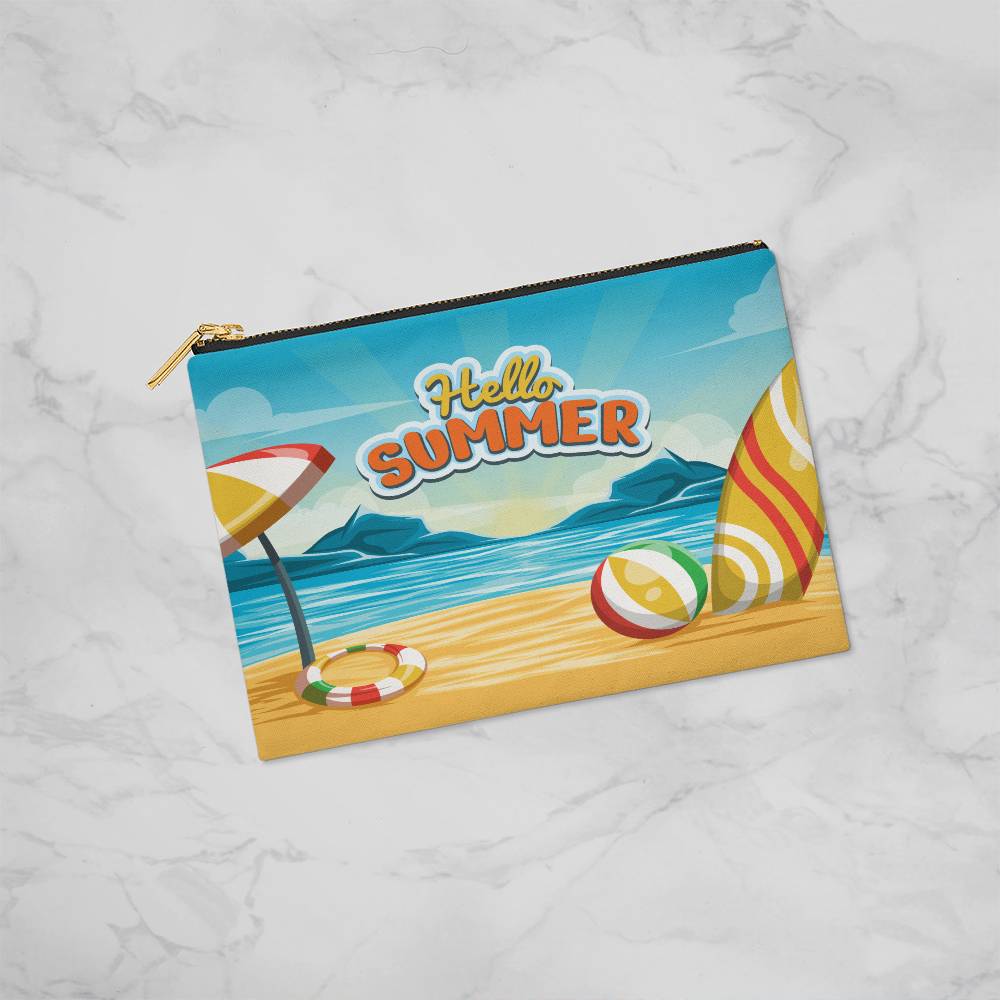 Beach Vibes, Hello Summer -Small Fabric Zippered Pouch