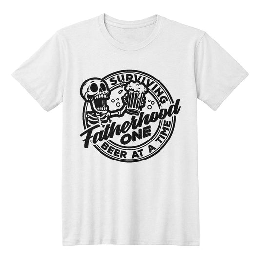 Perfect Gift For Dad - Surviving Fatherhood One Beer At A Time - T-Shirt in White