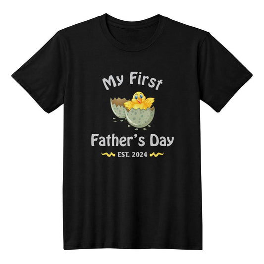 My First Fathers Day - Hatching Chick - Est. 2024 - Bella + Canvas 3001 Jersey Tee