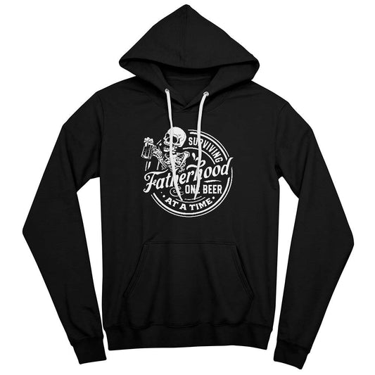 Perfect Gift For Dad - Surviving Fatherhood One Beer At A Time - Black Pullover Hooded Sweatshirt