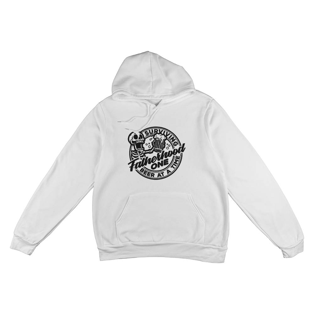 Perfect Gift For Dad - Surviving Fatherhood One Beer At A Time - Pullover Hooded Sweatshirt in White and Athletic Heather
