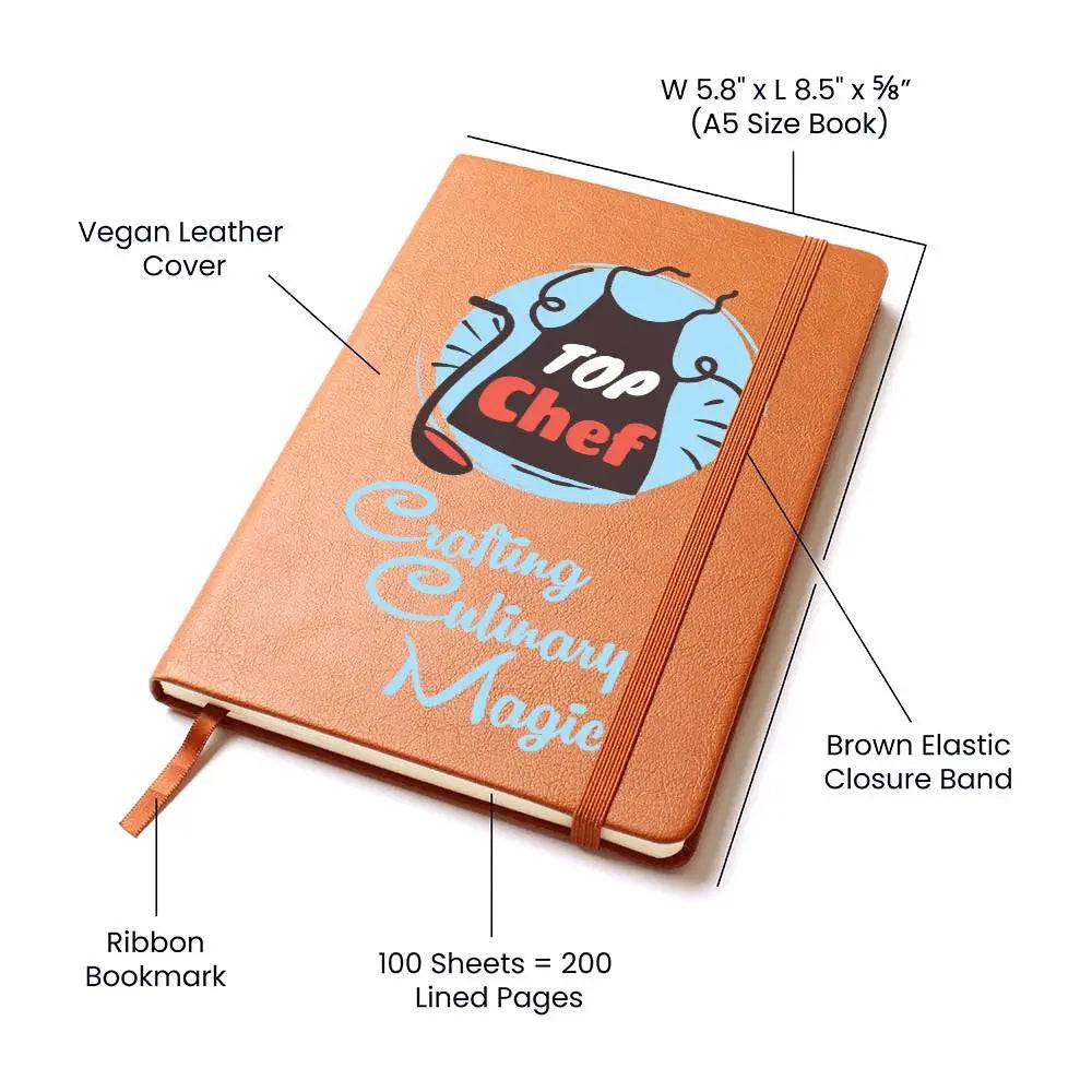 Creating Culinary Magic - Recipe Book, and Healthy Food Journal - Leatherbound Notebook - Gifts From The Heart