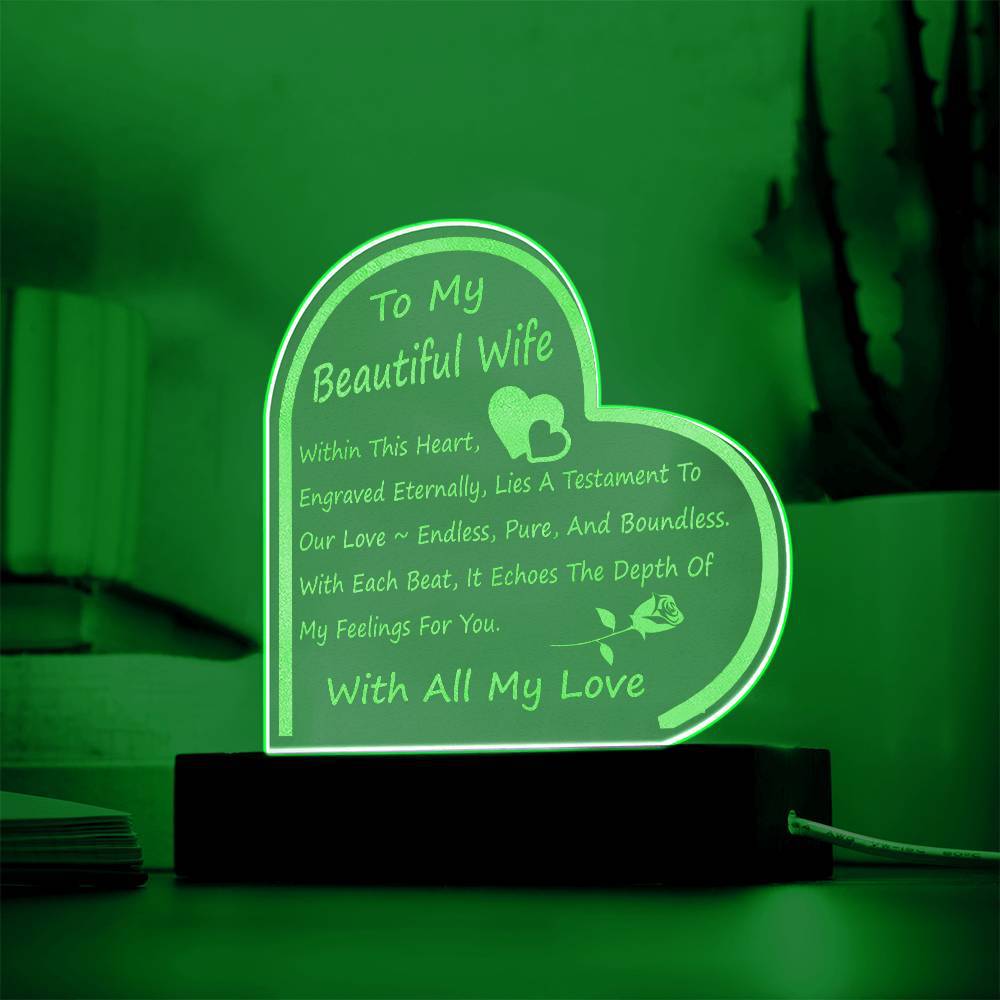 Infinite Love Engraved Heart Plaque - For Wife - Gifts From The Heart