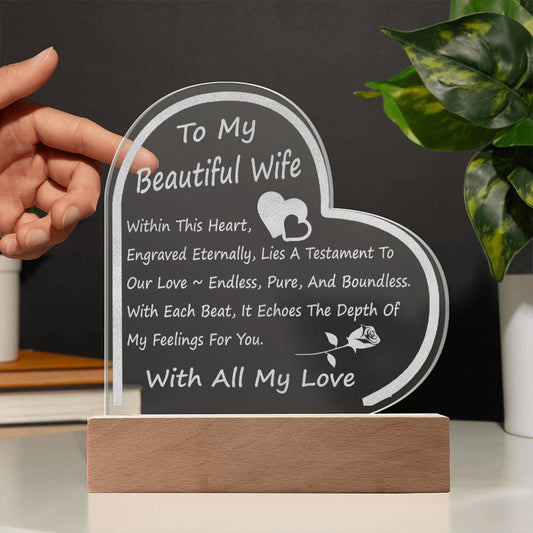 Infinite Love Engraved Heart Plaque - For Wife - Gifts From The Heart
