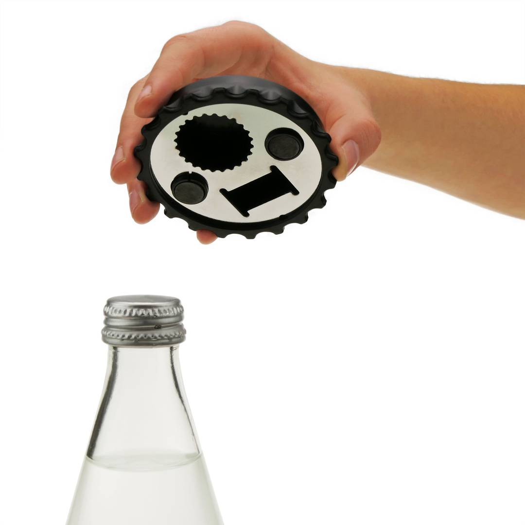The Best Drinks Are With Friends - Designer Beer Bottle Opener Magnet for Refrigerator, Gifts for Beer Lovers, Black